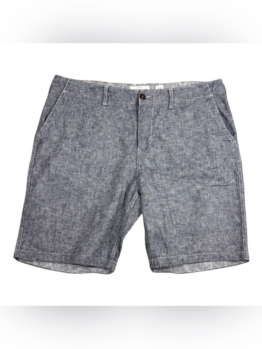 Lucky Brand Shorts Mens 38 Blue Chambray Flat Front Saturday Stretch Linen Blend
